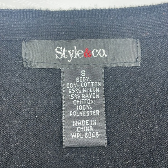 Style & Co Knit 3/4 Ruched Sleeve Crewneck Sweater Minimalist Black Small - Picture 7 of 7